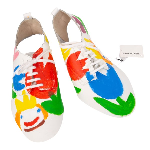 【中古】 コムデ給仕COMME des GARCONS 落書きペイントレザーシューズカバー 白マルチM【レディース】