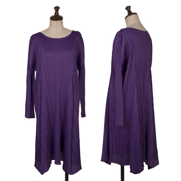 【中古】 筋目プリーズPLEATS PLEASE プリーツドレープフレアワンピース 紫3【レディース】