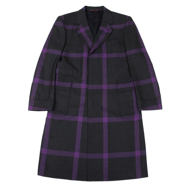 【中古】 極点スミスPaul Smith LONDON 羊毛透かし彫り青写真厚地の外套 黒紫L【メンズ】