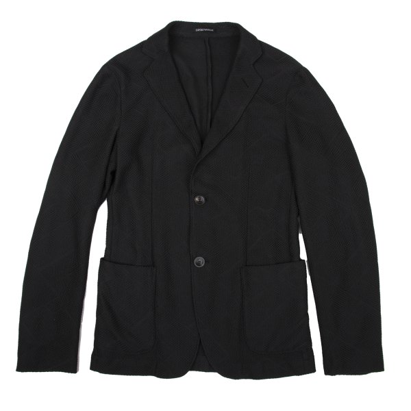 【中古】 エンポリオアルマーニEMPORIO ARMANI ジオメトリックジャガードサマージャケット 黒46【メンズ】