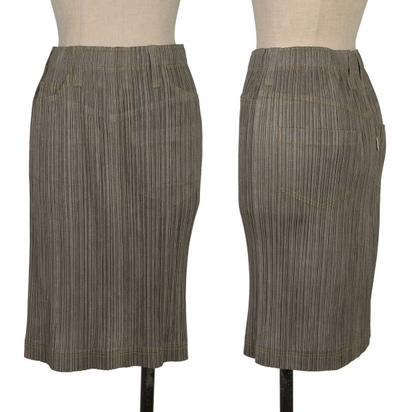 【中古】 筋目プリーズPLEATS PLEASE ジーンズ書き換える編み目スコート カーキ1【レディース】