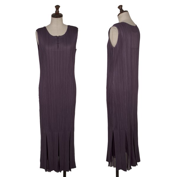 【中古】 筋目プリーズPLEATS PLEASE プリーツヘムメッシュうつり変わりノースリーブ衣裳 紫3【レディース】