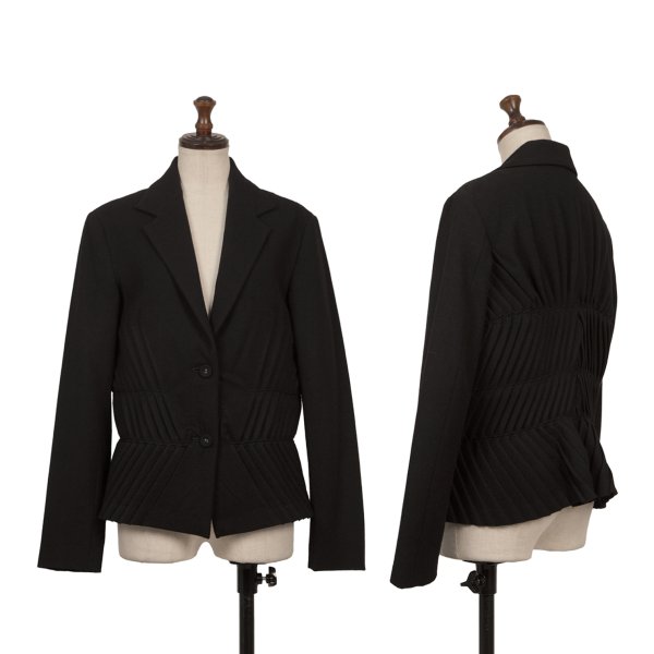【中古】 イッセイミヤケ フェットISSEY MIYAKE FETE プリーツ切替ウールジャケット 黒2【レディース】｜PLAYFUL