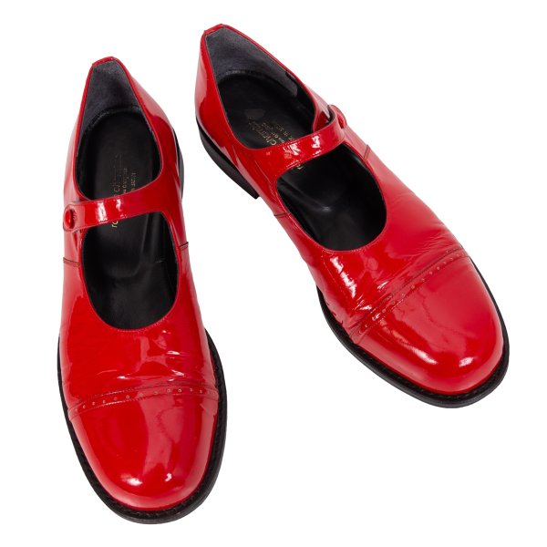 【中古】 ローブドシャンブル コムデ給仕robe de chambre COMME des GARCONS エナメルメリージェーンシューズ 赤24.5【レディース】