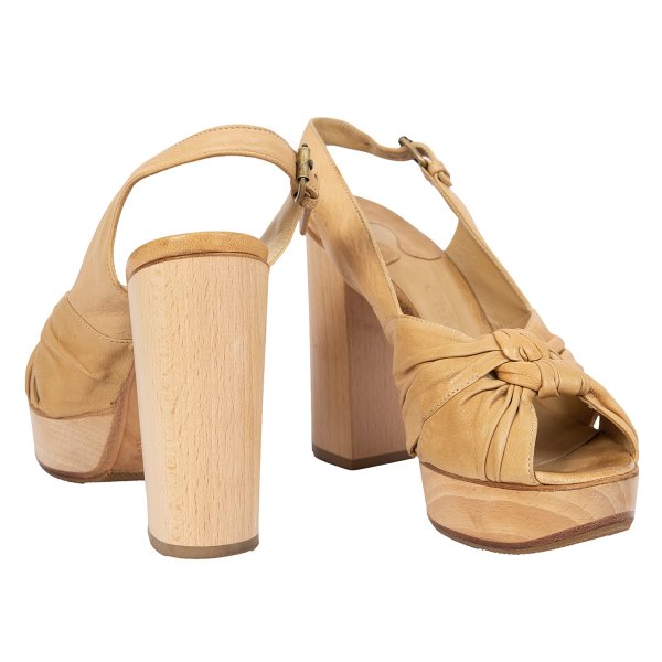 【中古】 クロエCHLOE ウッドヒールレザーサンダル ベージュ37.5（23.5位）【レディース】