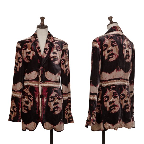 【中古】 ジャンポールゴルチエファムJean Paul GAULTIER FEMME フェイス総柄ベロアジャケット 黒赤茶40【レディース】｜PLAYFUL