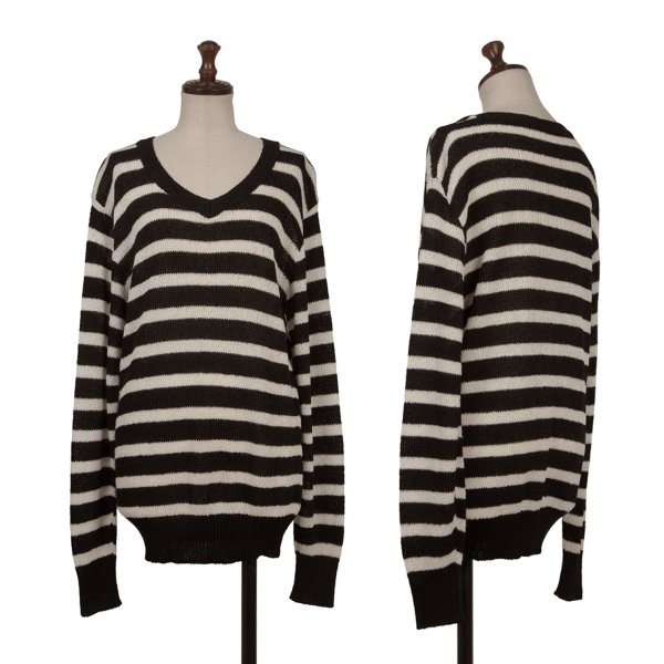 【中古】 コムデギャルソンCOMME des GARCONS レーヨンアクリルボーダーVネックニットセーター 黒白S位【レディース】｜PLAYFUL