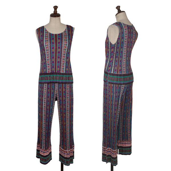 【中古】 筋目プリーズPLEATS PLEASE 筋目エスニック柄刷り上げるセットアップ マルチ3 M位【レディース】