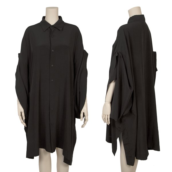 【中古】 リミフゥLIMI feu ワイドスリーブドレープシャツワンピース 黒S【レディース】