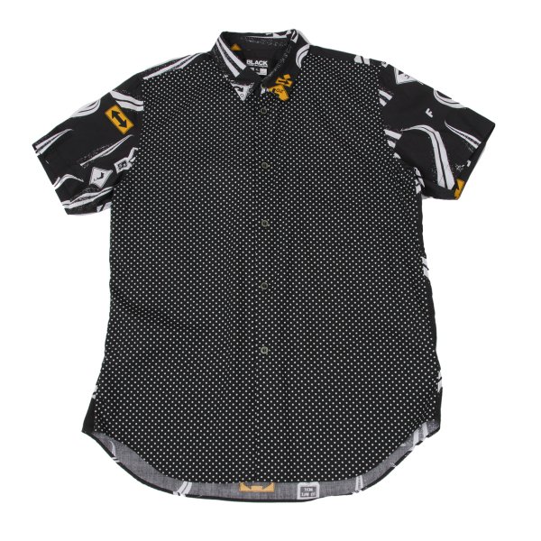【中古】 ブラックコムデギャルソンBLACK COMME des GARCONS ピンドット標識プリント半袖シャツ 黒他XL【メンズ】｜PLAYFUL