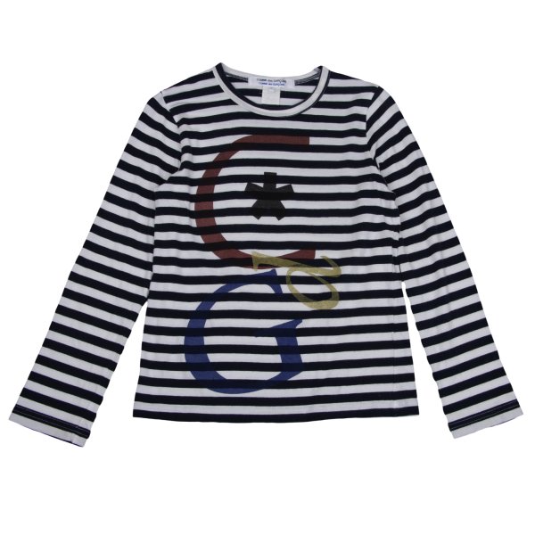 【中古】 コムコム コムデギャルソンCOMME des GARCONS ロゴプリントボーダーカットソー 紺白他S【レディース】|PLAYFUL