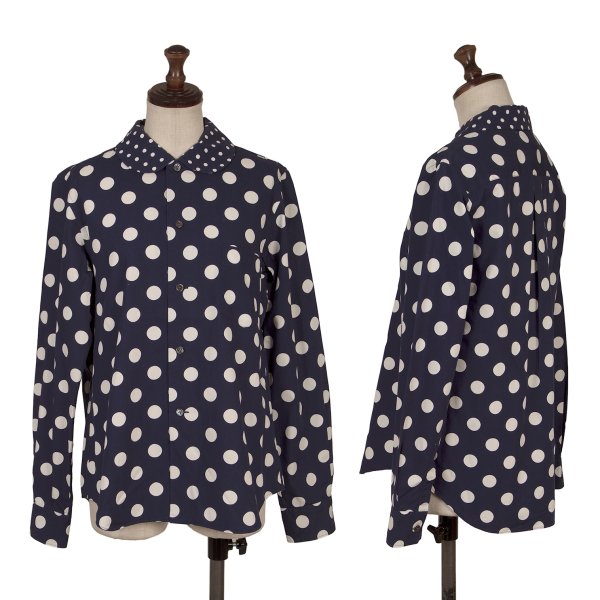 【中古】 コムコム コムデ給仕COMME des GARCONS ドットプリントラウンドカラーシャツ 紺白S【レディース】