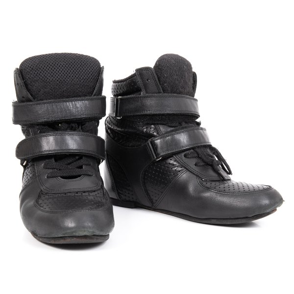 【中古】 ジュンヤワタナベ コムデ給仕JUNYA WATANABE COMME des GARCONS パンチングレザーハイカットスニーカー 黒L (25.5位)【レディース】
