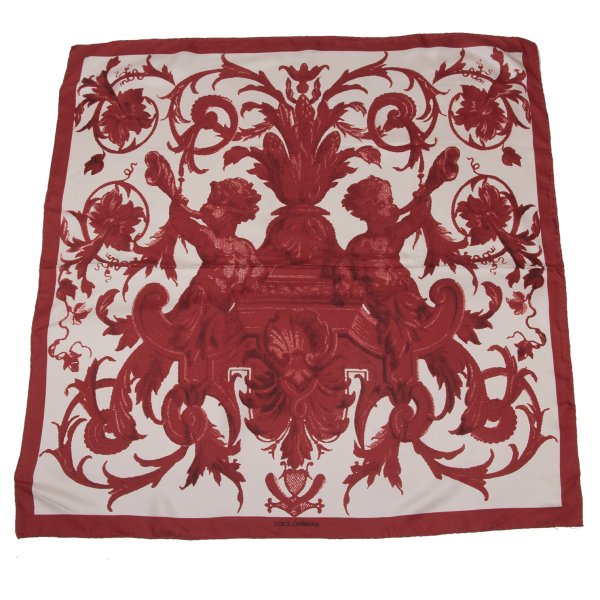 【中古】 ドルチェ&ガッバーナDOLCE&GABBANA バロック柄シルクスカーフ 白赤【レディース】｜PLAYFUL