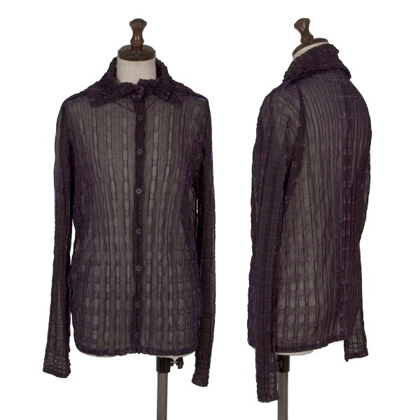 【中古】 イッセイミヤケミーISSEY MIYAKE me ラメプリーツシースルーシャツ 黒紫F【レディース】｜PLAYFUL
