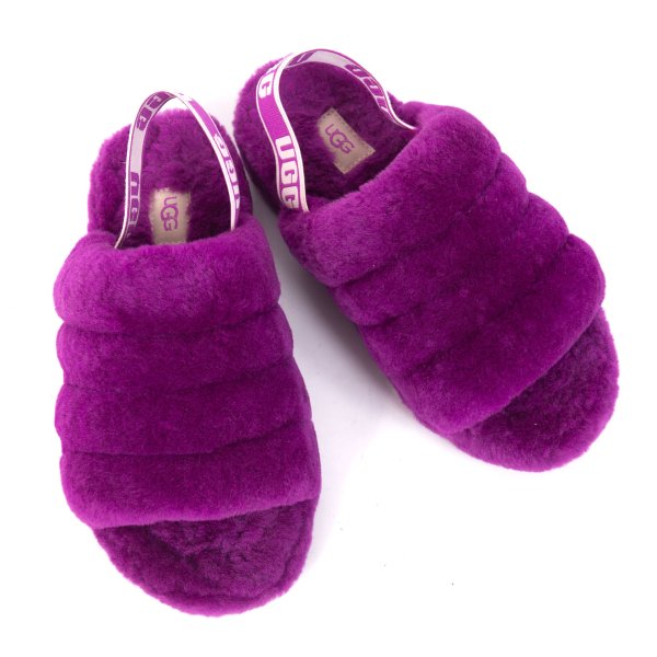 【中古】 アグUGG FLUFF YEAH SLIDE 毛皮サンダル 紫23【レディース】
