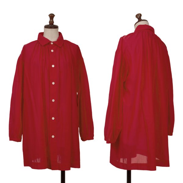 【中古】 トリココムデギャルソンtricot COMME des GARCONS コットンポリネックギャザーシャツ 赤M【レディース】｜PLAYFUL