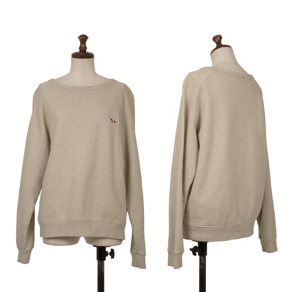 【中古】 メゾンキツネMAISON KITSUNE トリコロールパッチ裏毛スウェット ベージュM【レディース】｜PLAYFUL