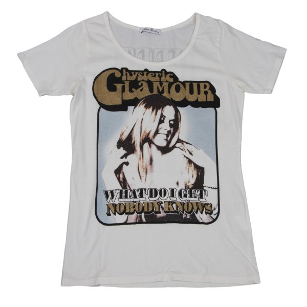 【中古】 ヒステリックグラマーHYSTERIC GLAMOUR ガールロゴグリッタープリントTシャツ 白他F【レディース】｜PLAYFUL