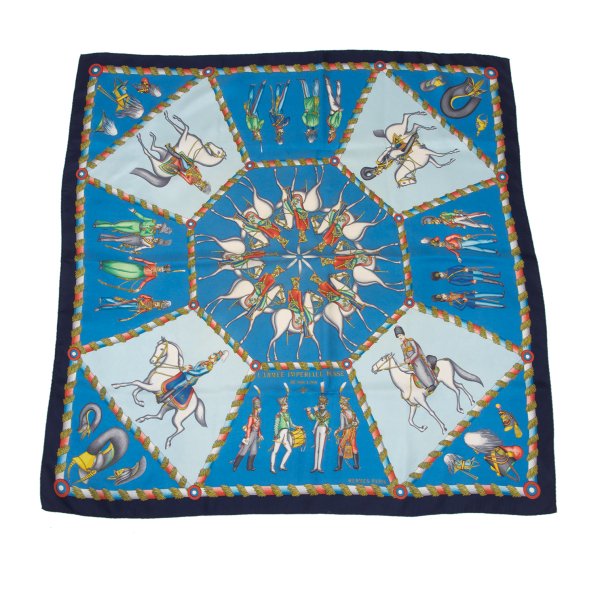 【中古】 エルメスHERMES カレ90 L'ARMEE IMPERIALE RUSSE スカーフ 青マルチ【レディース】｜PLAYFUL