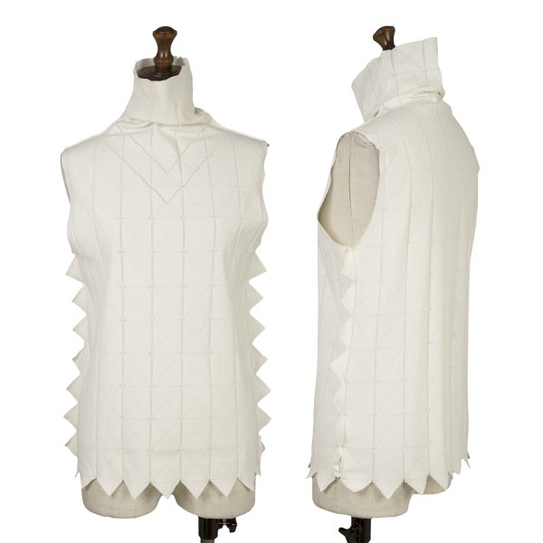 【中古】 プリーツプリーズPLEATS PLEASE A-POC 幾何学ジャガードタートルネックノースリーブ 白3【レディース】｜PLAYFUL