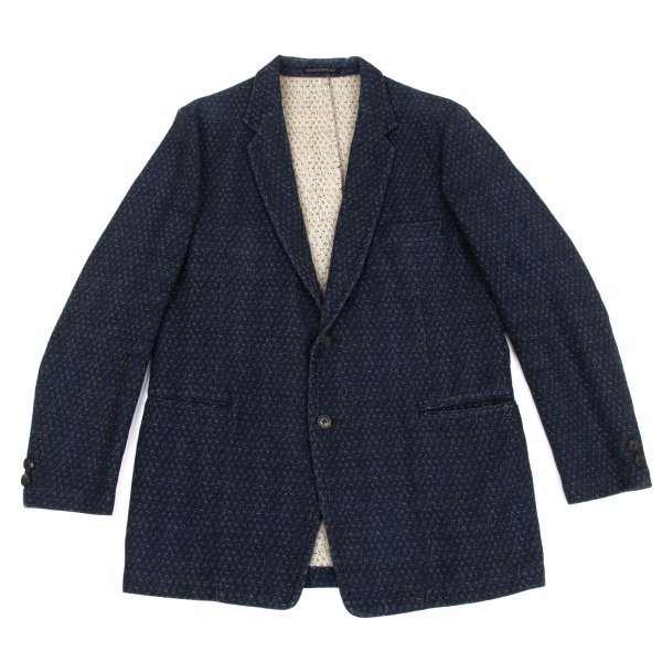 【中古】 ヨウジヤマモト プールオムYohji Yamamoto POUR HOMME コットン総柄ジャガードテーラードジャケット 紺2【メンズ】|PLAYFUL