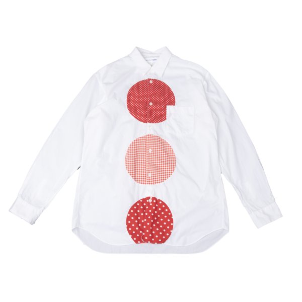 【中古】 コムデギャルソン シャツCOMME des GARCONS SHIRT サークルパッチ切替長袖シャツ 白赤L位【メンズ】｜PLAYFUL