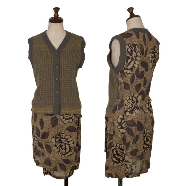 【中古】 ドリスヴァンノッテンDRIES VAN NOTEN ニットベスト切替フラワープリントワンピース ベージュ他36【レディース】｜PLAYFUL