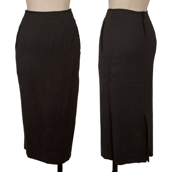 【中古】 ジャンポールゴルチエ ファムJean Paul GAULTIER FEMME レーヨンウールストライプ織りスカート 黒他40【レディース】|PLAYFUL