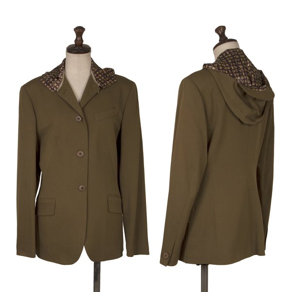 【中古】 ジャンポールゴルチエ ファムJean Paul GAULTIER FEMME ウール混漢字プリントライニングキャップフード着脱ジャケット カーキ他40【レディース】｜PLAYFUL