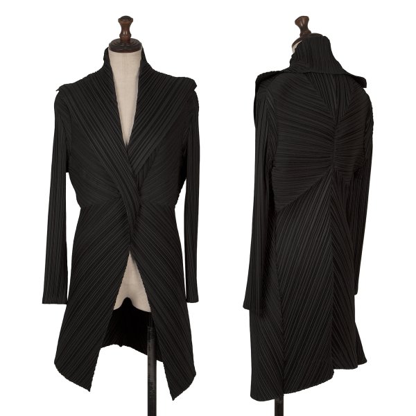 【中古】 イッセイミヤケISSEY MIYAKE プリーツ1Bショールカラーコート 黒2【レディース】｜PLAYFUL