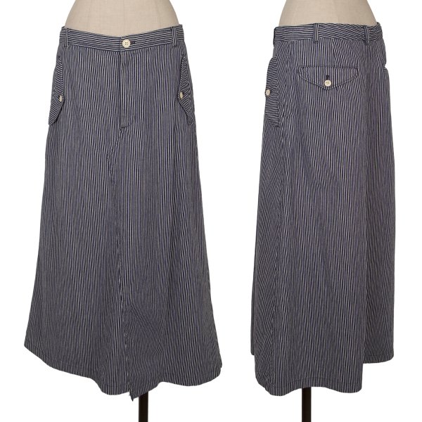 【中古】 ローブドシャンブル コムデギャルソンrobe de chambre COMME des GARCONS コットンヒッコリーストライプスカート インディゴ白L【レディース】|PLAYFUL