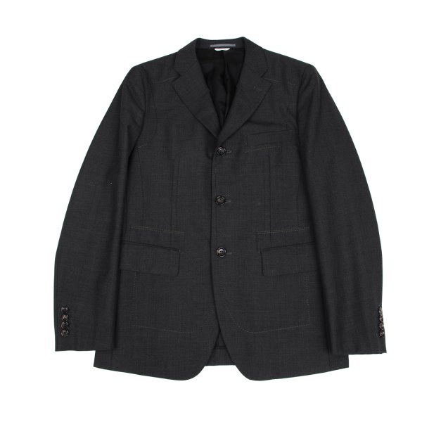 【中古】 コムデギャルソン オムドゥCOMME des GARCONS HOMME DEUX ポリウールステッチデザインジャケット 濃グレーM【メンズ】|PLAYFUL