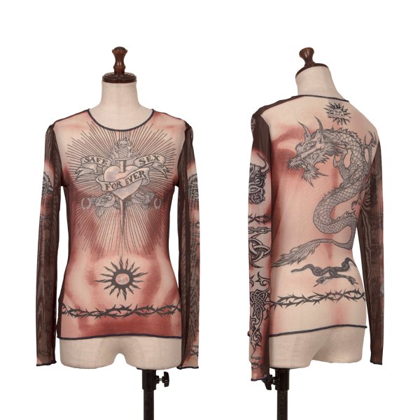 【中古】 ジャンポールゴルチエファムJean Paul GAULTIER FEMME タトゥープリントパワーネットカットソー ボルドー青40【レディース】|PLAYFUL