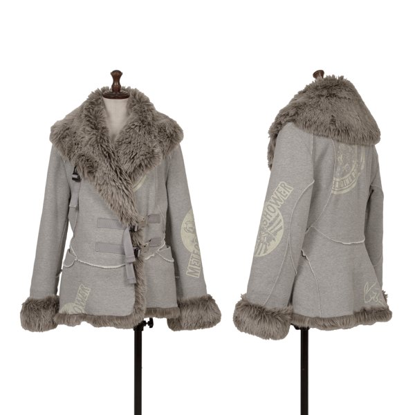 【中古】 イッセイミヤケISSEY MIYAKE タカノ綾 スペースプリントベルトデザインフェイクファースウェット中綿ジャケット グレー2【レディース】｜PLAYFUL