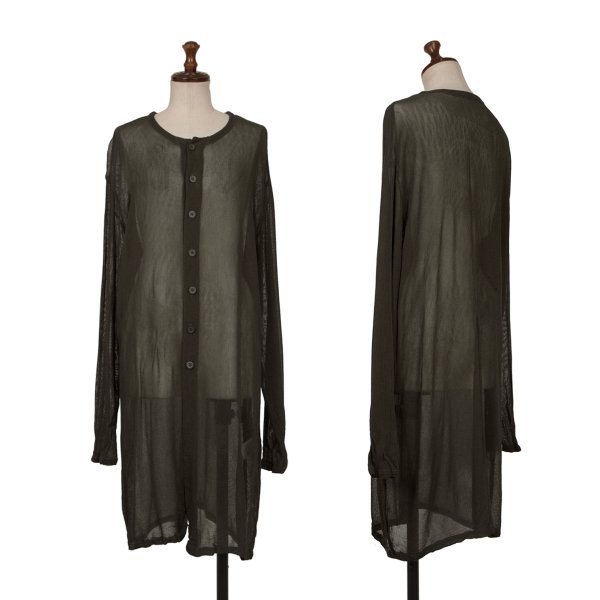 【中古】 イッセイミヤケペルマネンテISSEY MIYAKE PERMANENTE コットンレーヨンシアーロングカーディガン カーキM【レディース】|PLAYFUL