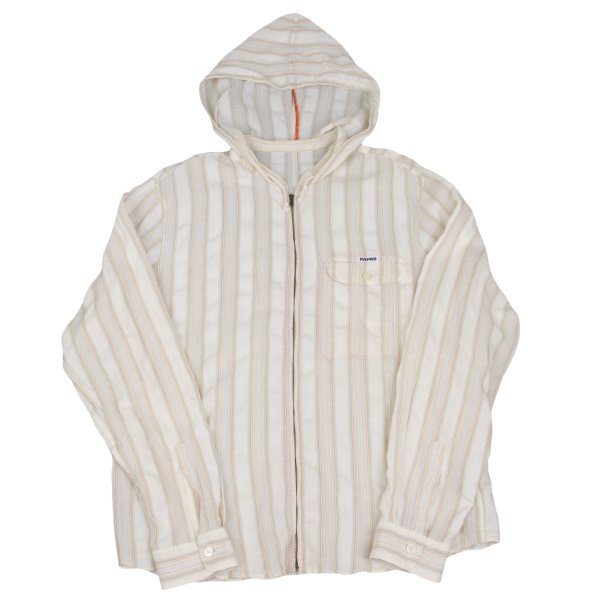 【中古】 パパスPapas ストライプフーデッドシャツ オフベージュ50L【メンズ】｜PLAYFUL
