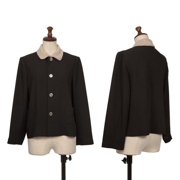 【中古】 トリコ コムデギャルソンtricot COMME des GARCONS ニットカラー切替ジャケット 黒ベージュS位【レディース】｜PLAYFUL