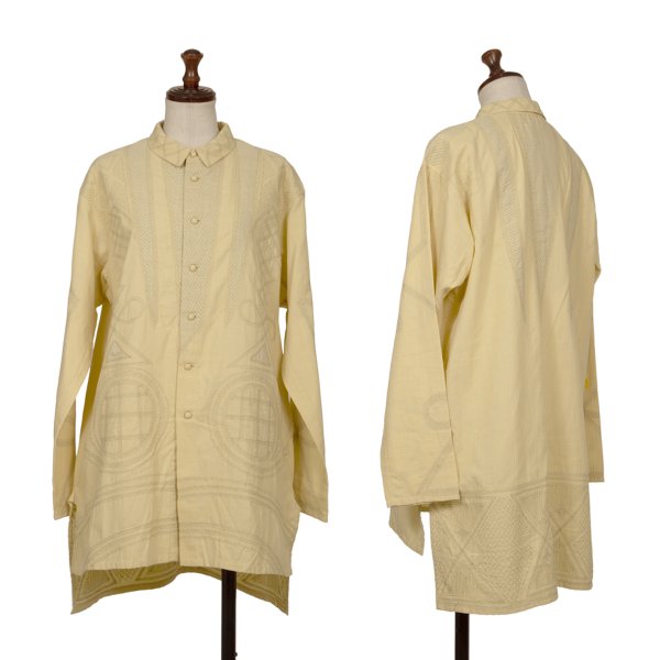 【中古】 アシャASHA BY MDS コットンエンブロイダリーロングシャツ 黄色M【レディース】｜PLAYFUL