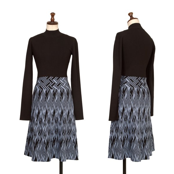 【中古】 エンポリオアルマーニEMPORIO ARMANI ジグザグ織り切替ハイネックニットワンピース 黒青38【レディース】｜PLAYFUL