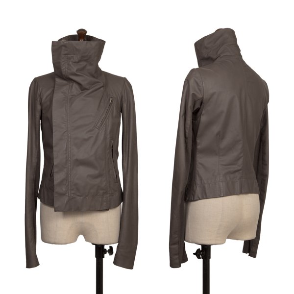 【中古】 リックオウエンスRick Owens レザーハイネックラップライダースジャケット チャコール40【レディース】｜PLAYFUL