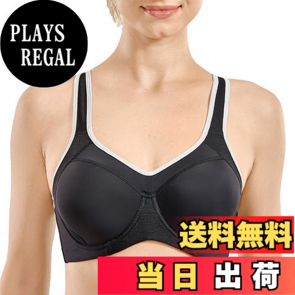 【送料無料】[SYROKAN] スポーツブラ 揺れない 大きいサイズ ハイサポート 成型カップ レーサーバック Yバック ワイヤー入り ランニング トレーニング フィットネス 色：ブラック、サイズ：B95