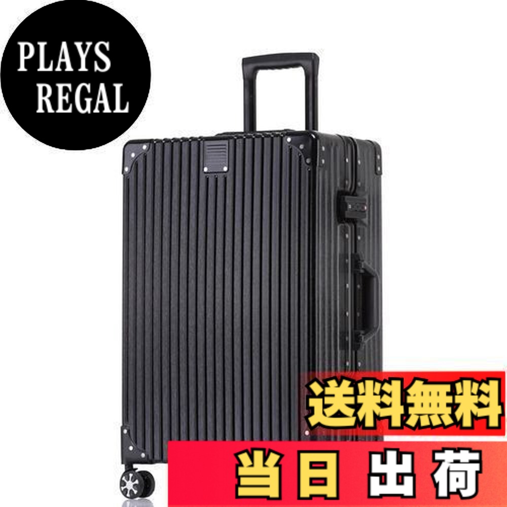 【送料無料】[Yuweijie] スーツケース アルミフレーム キャリー ケース機内持ち込み 預け入れスーツケース 大型トロリーケース 軽量キャリーバッグ 静音ダブルキャスター 耐衝撃 旅行 ビジネス 出張 tsaロック付 保護カバー付き， M サイズ 3泊4日 ブラック 22インチ｜PLAYS REGAL