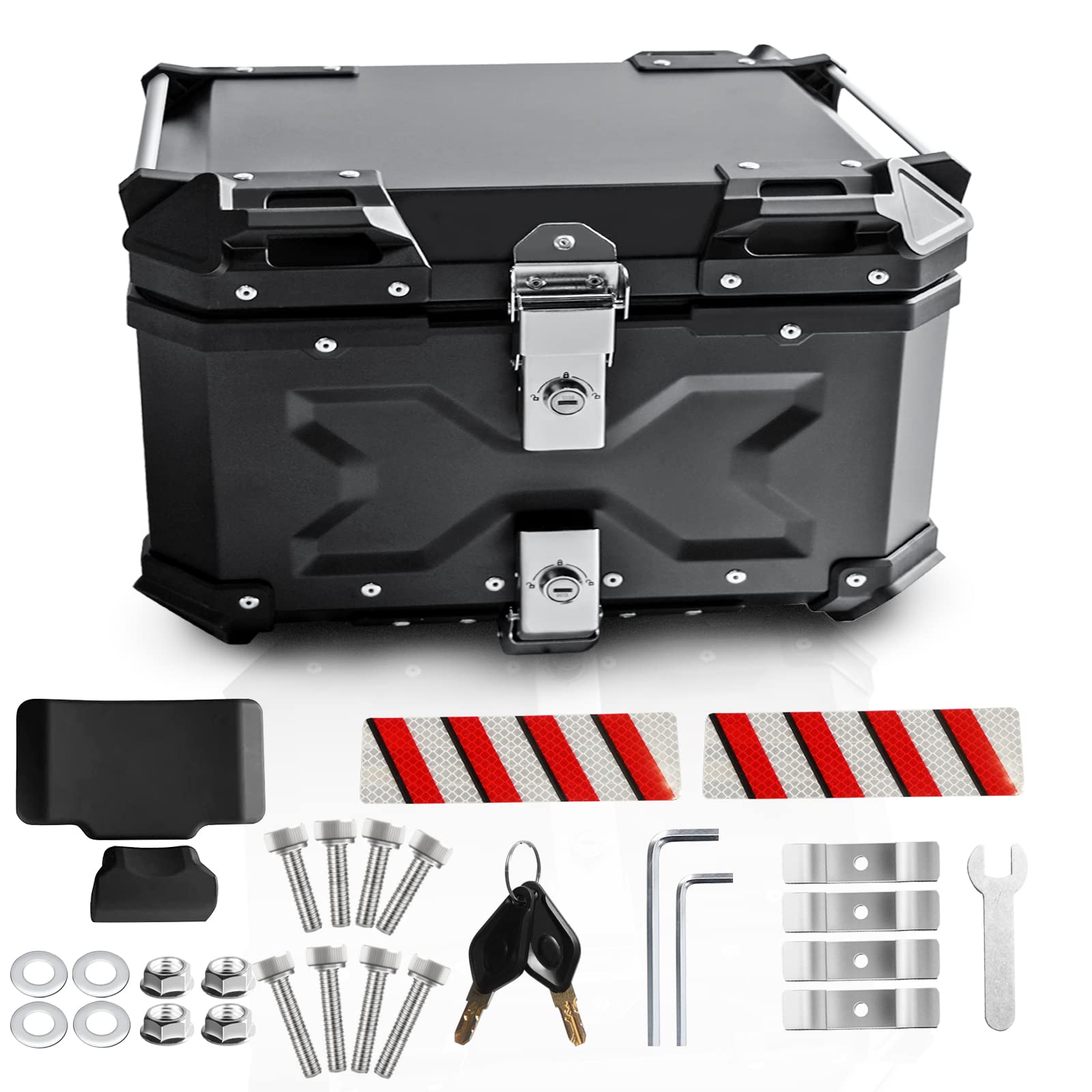 未使用中古美品 65Lバイクリアボックス アルミ制 ブラック 中古美品バイクリアボックス アルミトップケース (65L Black 黒