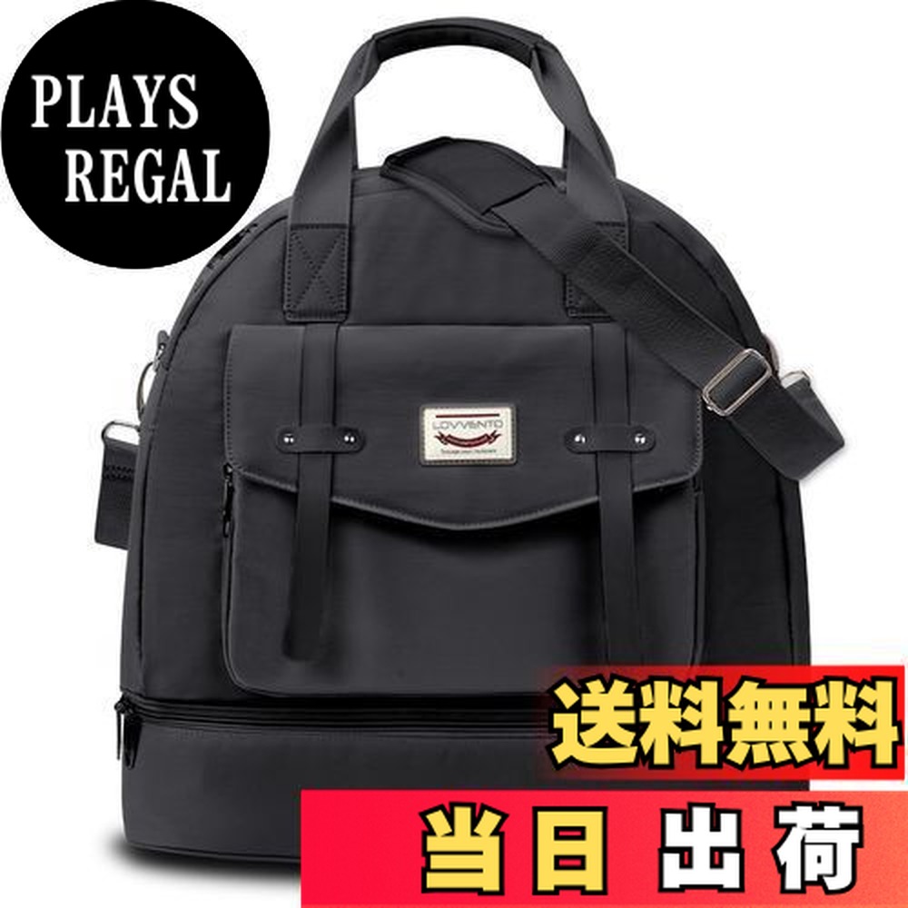 【送料無料】LOVVENTO シューズ収納 ボストンバッグ レディース 15.6インチPC収納 4way キャリーオン機能 大容量 マカロ ン色 可愛い ダッフルバッグ 撥水加工 機内持ち込み 1泊2泊 修学旅行 通学 通勤 底鋲5つ付き ショルダーベ ルト付き 10ポケット 40L (ブラック)
