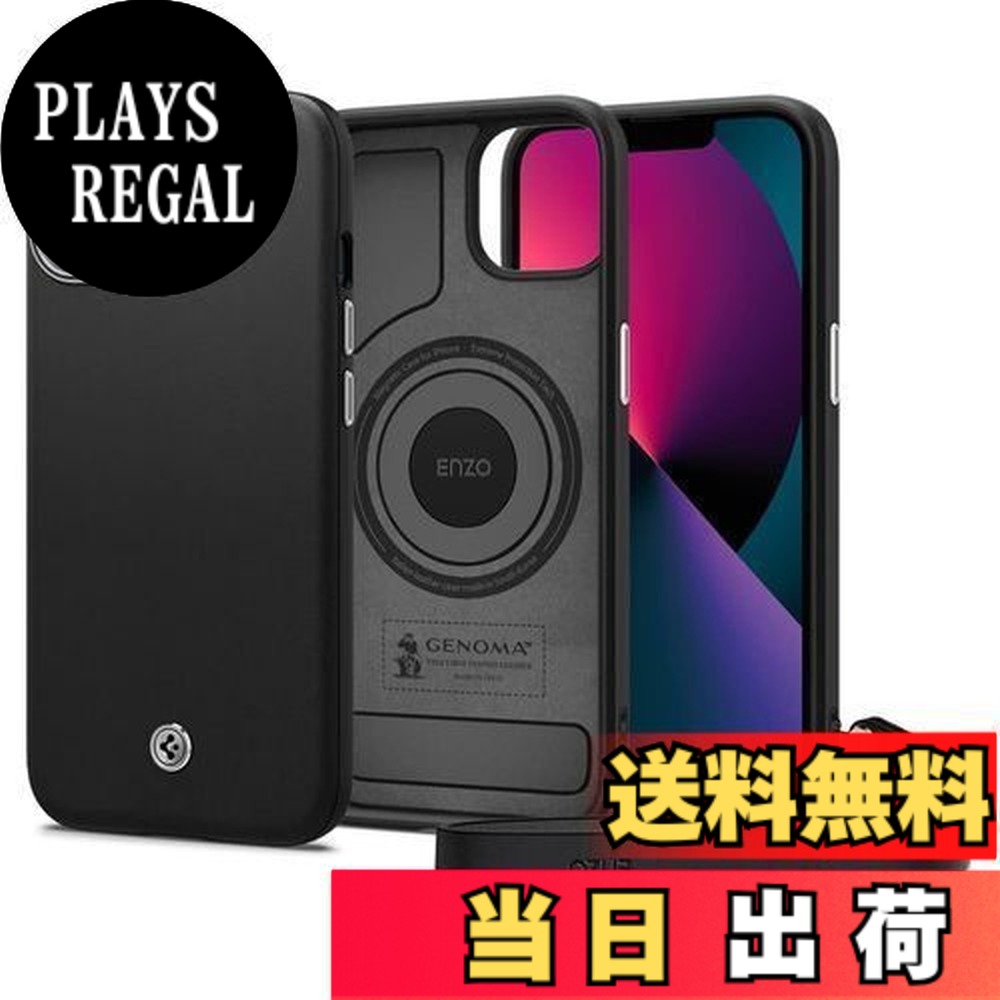 【送料無料】Spigen iPhone 13 ケース Magsafe対応 超薄型 超軽量 マグネット搭載 傷防止 ディテール設計 レザー ワイヤレス充電対応 エンツォ ACS03419 (ブラック)｜PLAYS REGAL