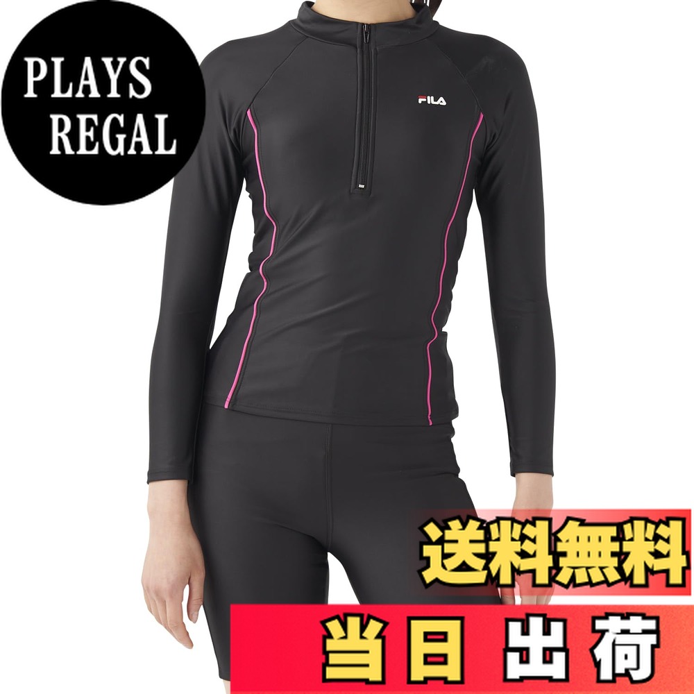 【送料無料】 フィットネス水着 上下セット 長袖ハーフジップ セパレート シンプル 体型カバー 5号~17号 3132845 レディース 色：ブラック/ピンク、サイズ：7 号 5,029円