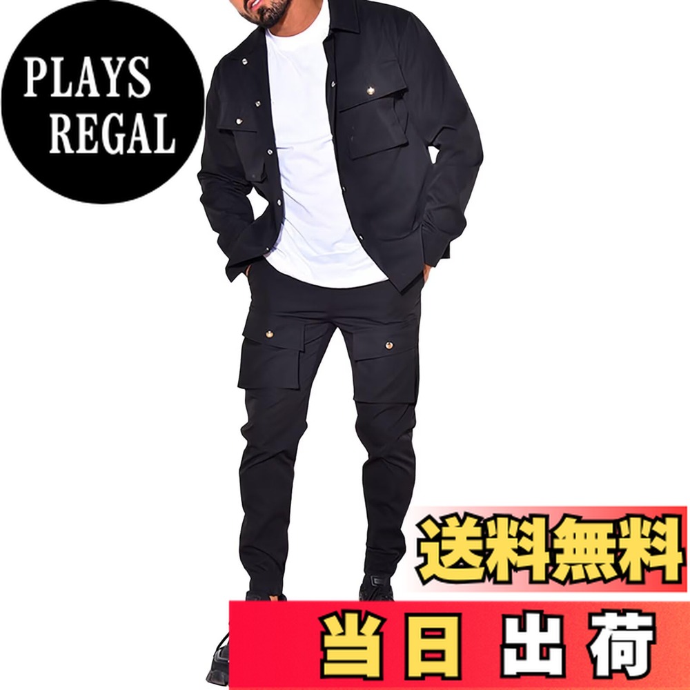 【送料無料】 ジャケット コート 上下セット メンズ 秋服 長袖 作業着 ジャケット+カーゴパンツ アウトドアウェア 無地 ビッグサイズ 快適 上下スウェット シンプル オシャレ 春秋冬装 色：ブラック、サイズ：M 4,669円