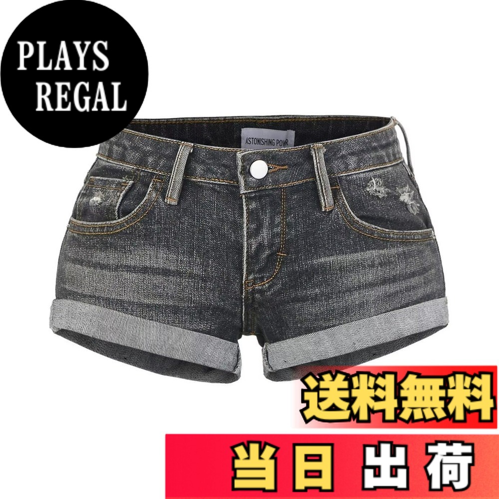 【送料無料】ジーンズ 折裾 mini ショート デニム ハイウエスト ショートパンツ スリムフィット ミニ 短パン ハーフ ホットZSY068 色：ブラック、サイズ：XS