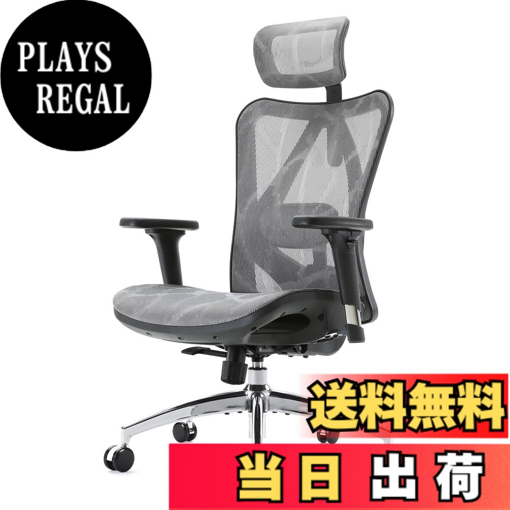 【送料無料】SIHOO M57 メッシュチェア オフィスチェア 人間工学 椅子 疲れない デスクチェア「S字立体背もたれ 3Dアームレスト 可動式ランバーサポート 126°リクライニング 2Dヘッドレスト」pcチェア メッシュ パソコン 人体工学椅 ワーク 事 色：グレー、サイズ：大型